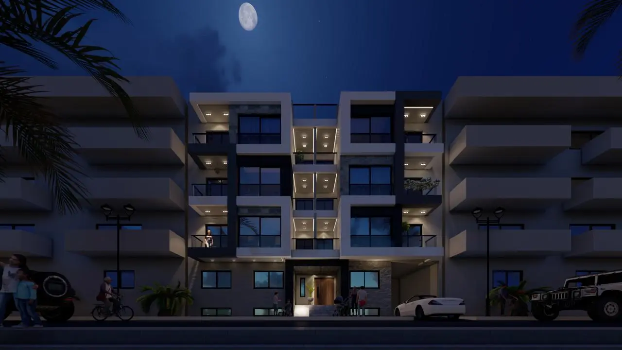 Vue architecturale nocturne de la Résidence Echennah Playa 3
