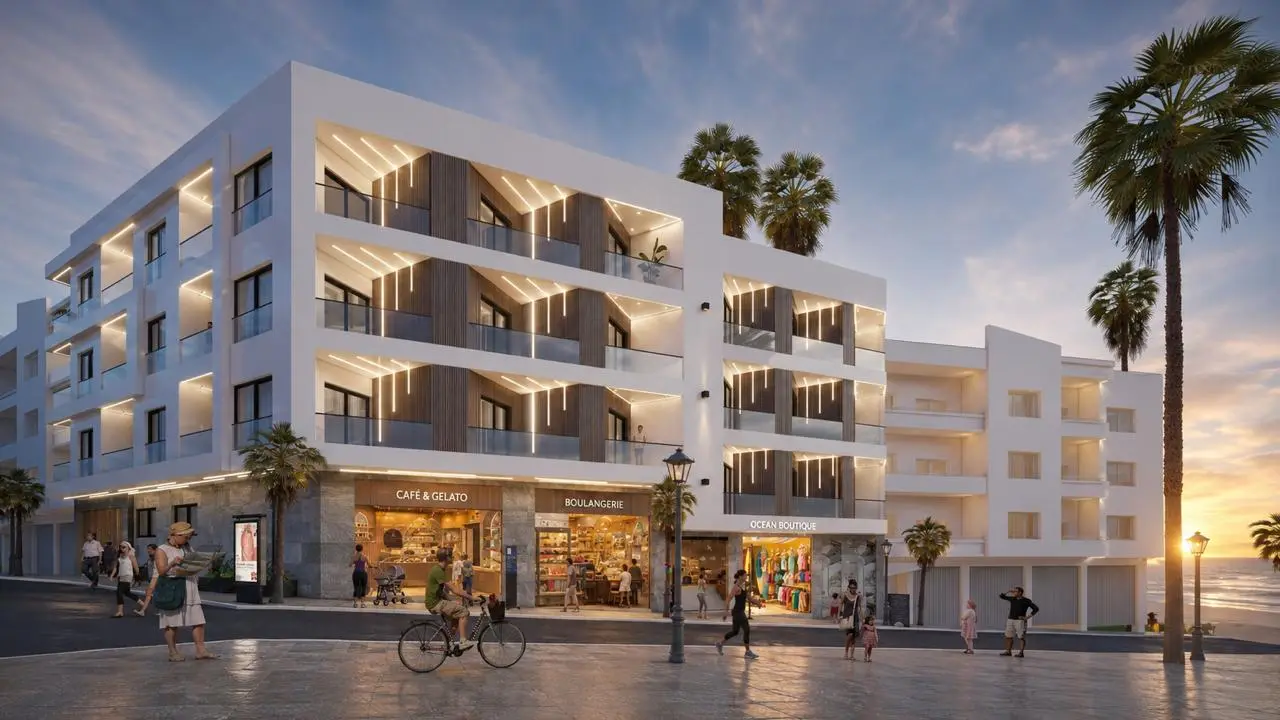 Vue architecturale de la Résidence Echennah Playa 4 en bord de mer
